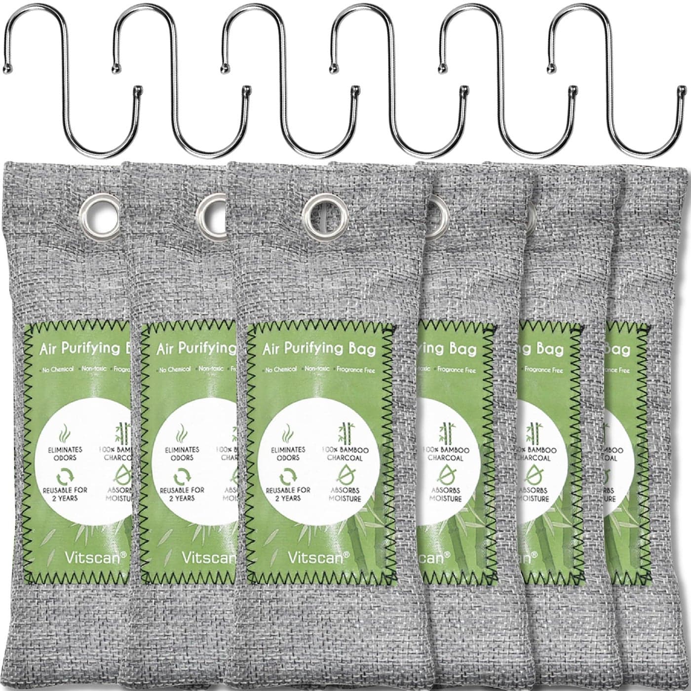 6 Pack Bamboo Charcoal Air Purifying Bag Activated Charcoal Bags Odor Absorber Moisture Absorber Natural Car Air Freshener Shoe Deodorizer Odor Eliminators For Home Pet Closet