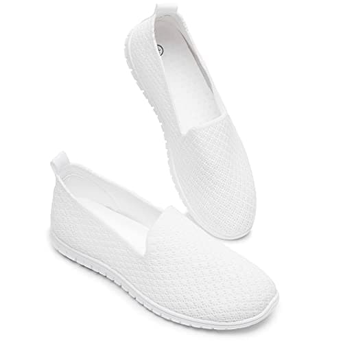 BABUDOG Women's Mesh Flats Shoes Breathable Slip on Shoes Casual Black and White Flats Comfortable Walking Shoes(White.US10)