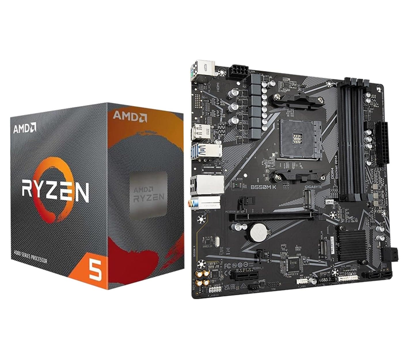 Micro Center AMD Ryzen 5 4500 Desktop Processor with GIGABYTE B550M K Motherboard (Micro-ATX, DDR4, Dual M.2, SATA 6Gb/s, PCIe 4.0)