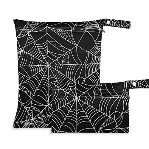 KEEPREAL Halloween Spider Web 2pcs Waterproof Wet Bag Diaper Wet Bags Large Capacity Washable Reusable for Wet Swimsuits,Dirty Gym Clothes, Diapers,Electronics,Toiletries.