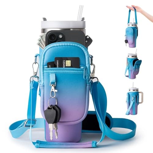 linmaya Water Bottle Carrier Bag with Phone Pocket for Stanley Cup 40/30oz,Insulated Neoprene Water Bottle Holder Cross-boday Bag with Adjustable Shoulder & Handheld Strap Stanley Cup Accessories