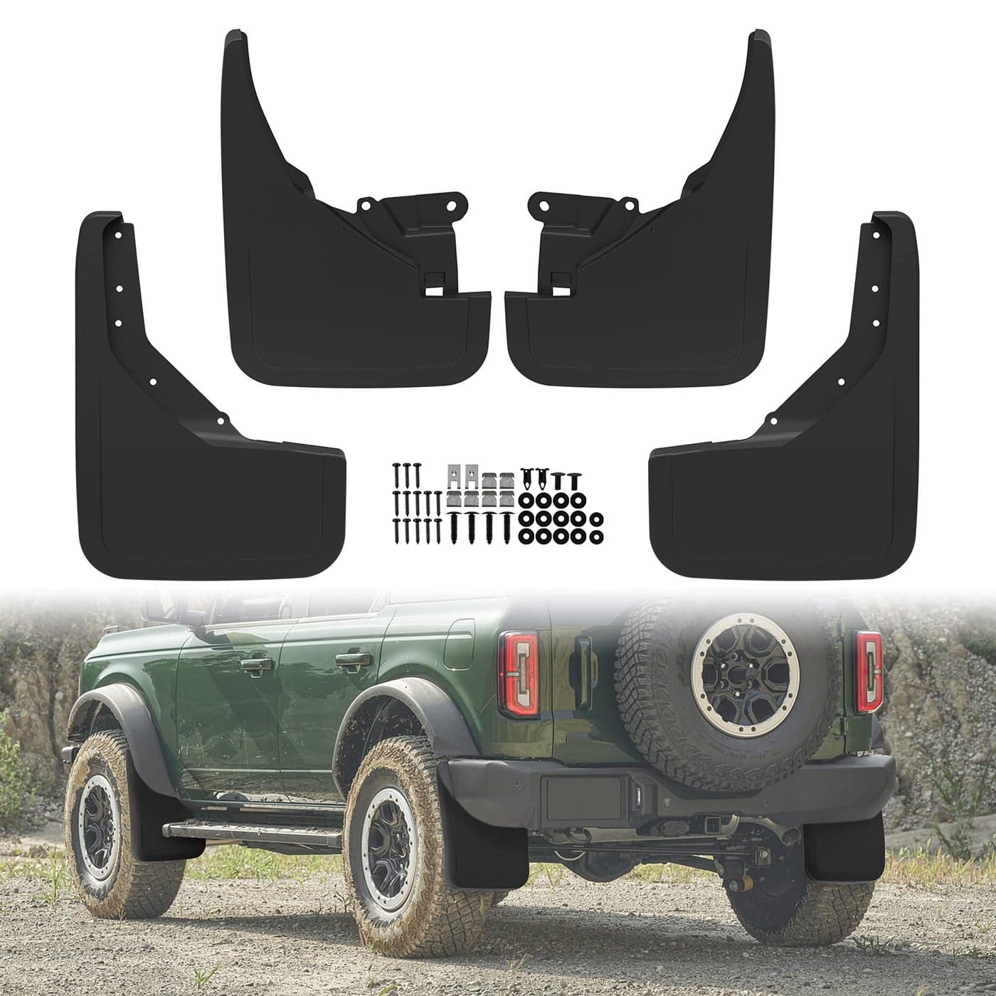 KEWISAUTO Splash Guards for Ford Bronco 20212023 Front Rear Tire Mud Guards Auto Mud Flaps Fender Flares for Ford Bronco 2021 2022 2023 Accessories Replace PN M2DZ16A550AA M2DZ16A550BB