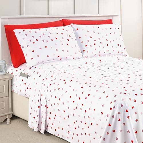 Elegant Comfort Softest and Coziest 6Piece Sheet Set 1500 Premium Hotel Quality Microfiber Deep Pocket Wrinkle Resistant 6Piece Heart Pattern Bed Sheet Set Full Valentina