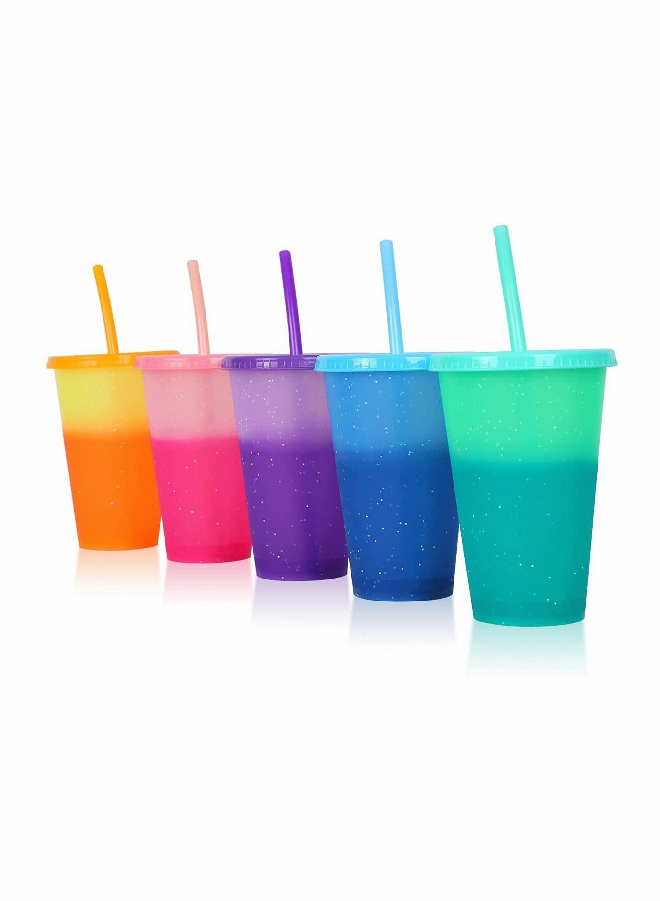 Color Changing Plastic Tumblers with Lids and Straws5 Pcs