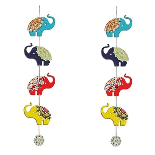 RR Crafts Elephant Hangings for Decoration, Pack of 2 Garlands/Strings for Wedding, Haldi, Event, Decoration Backdrop, Multi Color Hangings 4Ft Each, 134.1 Centimeters…