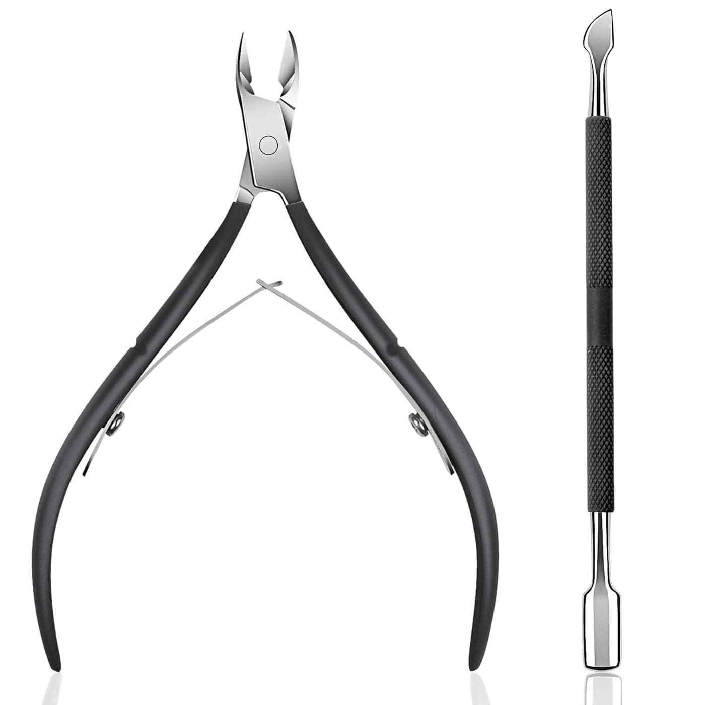 Ejiubas Cuticle Trimmer with Cuticle Pusher Cuticle Nipper Professional Grade Stainless Steel Cuticle Remover Cutter Clipper Durable Pedicure Manicure Tools Black