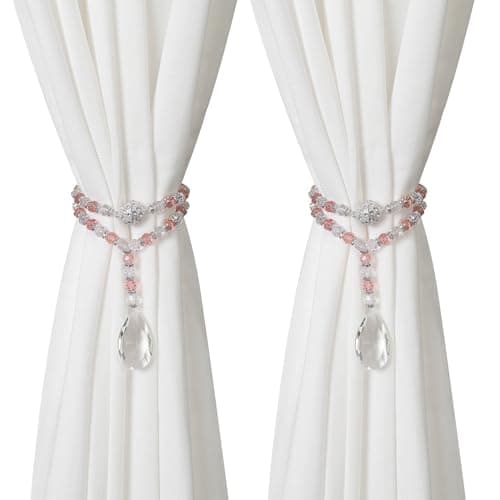 SUQ I OME 1 Pair of Luxury Crystal Beaded Magnetic Curtain Tieback and Holdback Curtain Clips Curtain Buckle Curtain Holder Blingbling Curtain Holdbacks for DrapesPink