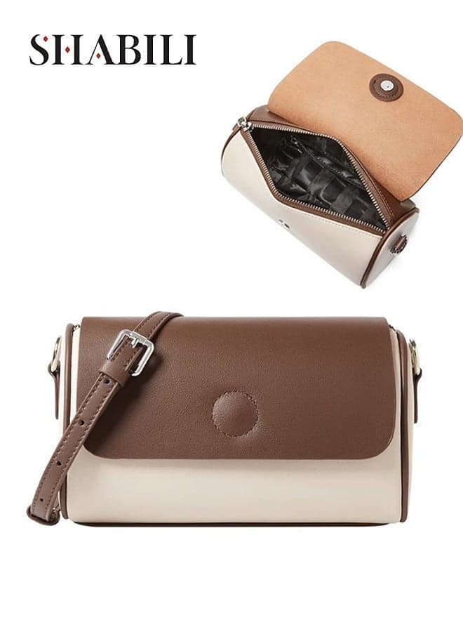 Women PU Shoulder Bag Crossbody Bag Cross Bags Sling Bag Satchel Bag Clutch Bag, Ladies Cylinder Large-Capacity Multi-Pocket Bag for Teenager Youth, Ideal for Daily Casual Party Travel (Beige Brown)
