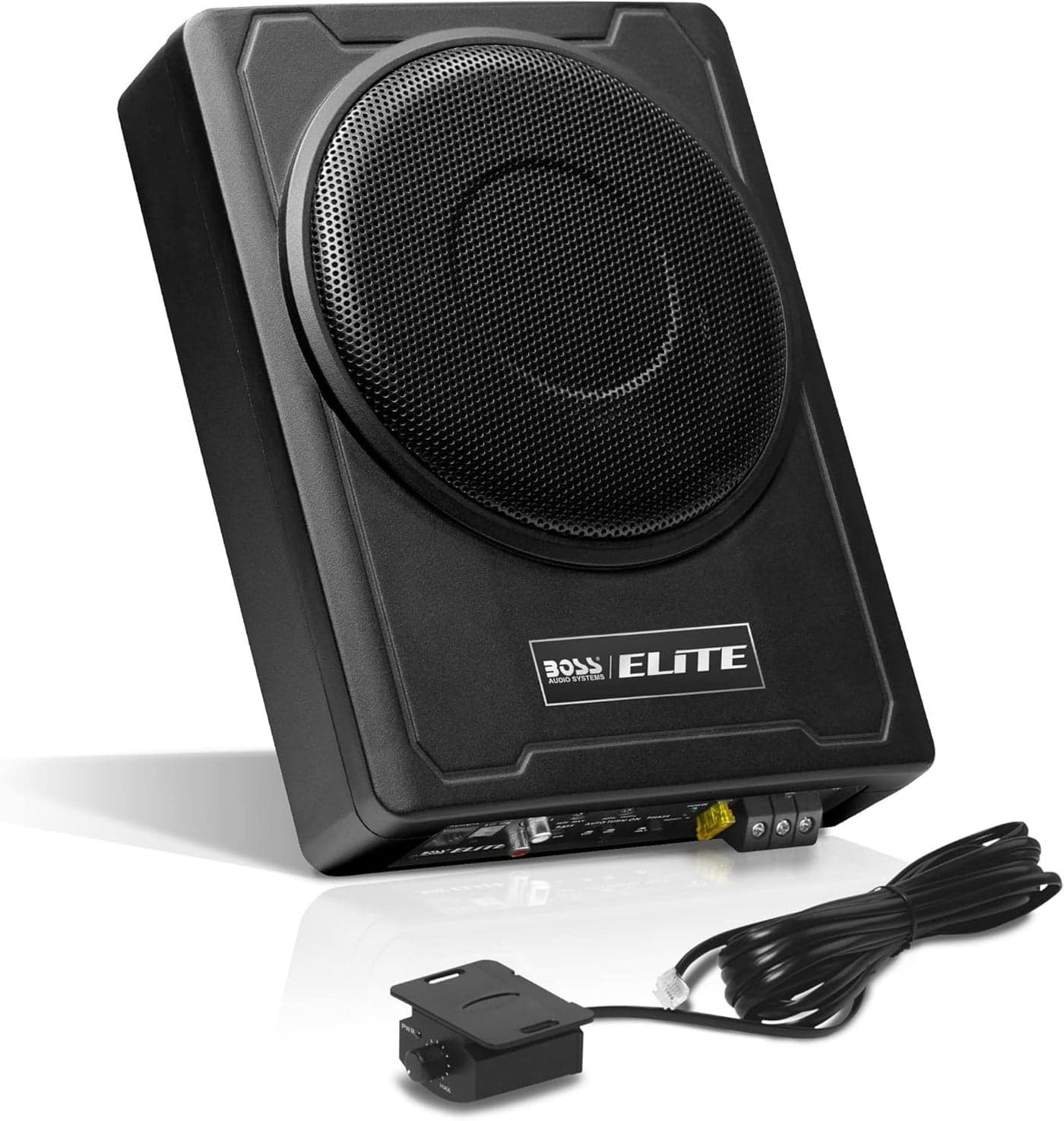 BOSS Audio Systems SLIM8 Elite Series 8 Inch Powered Car Subwoofer - Low Profile with Remote Control