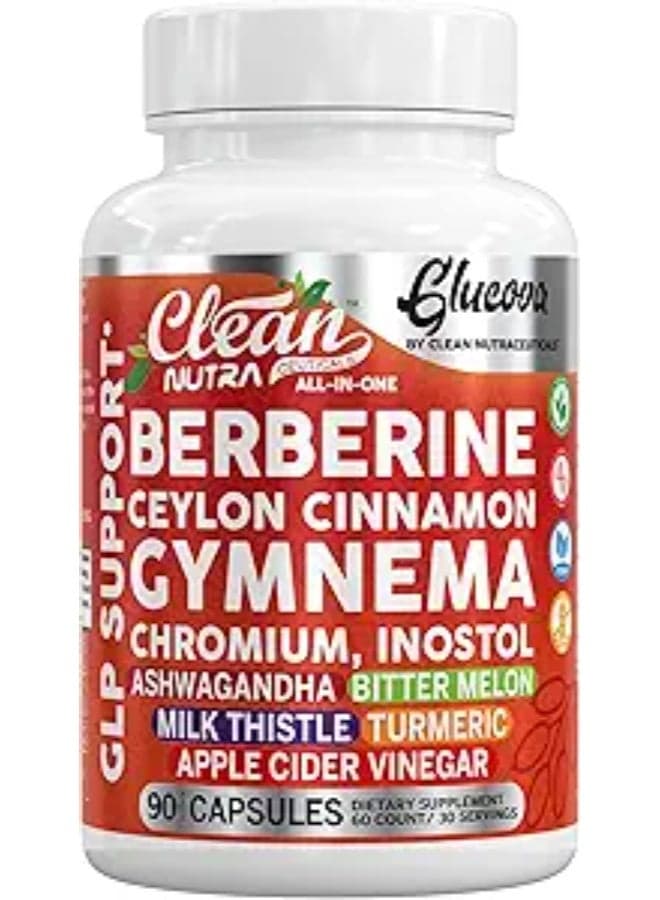 Glucova GLP1 Support Supplements Berberine Apple Cider Vinegar Turmeric Ashwagandha Ceylon Cinnamon Chromium