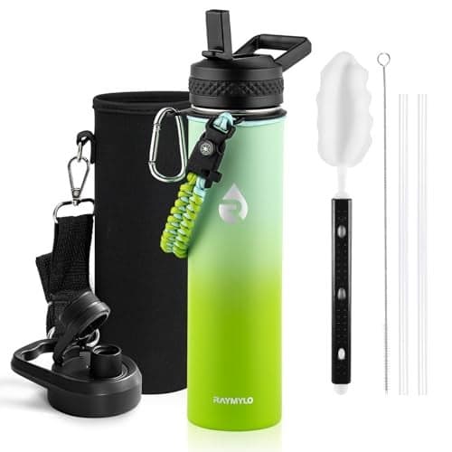 RAYMYLO Insulated Water Bottle 24oz, Triple Wall Vacuum Stainless Steel (Cold for 24Hrs, Hot for 12Hrs), Leak Proof & Non-BPA, 24oz Hydro Water Flask with Paracord Handle & Straw Spout Lids
