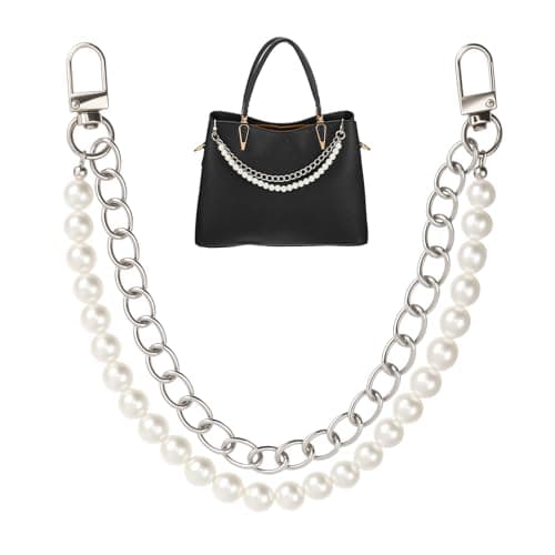 Lnngub Pearl Purse ChainGold Purse Chains for Handbags Pearl Bag Charm Bag Chain Charm Short Handle Replacement Charms Accessories for Handbag Messenger Bags WalletsSilver