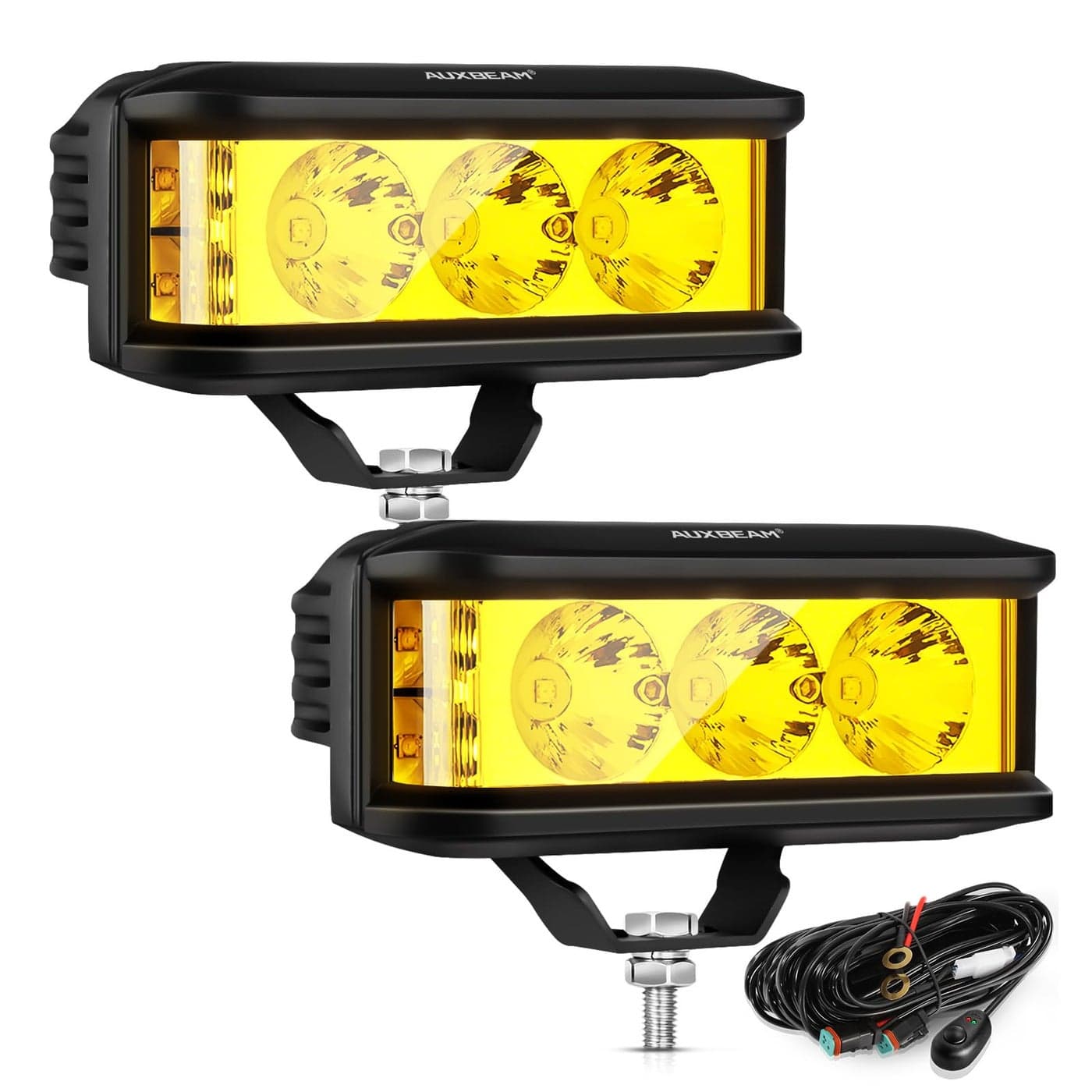 Auxbeam 5inch 68W Amber Fog Light Side Shooter LED Light Bar with Golden Yellow Spot Flood Combo Beam Waterproof Offroad Fog Light for UTV ATV Jeep Wrangler Motor Truck Boat