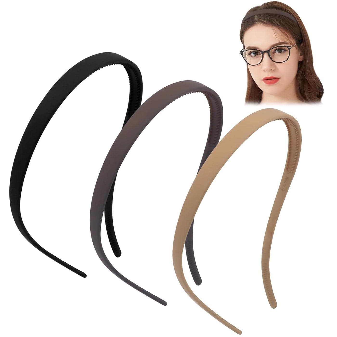 TOBATOBA Flex No Pressure Headbands Headbands for Glasses Wearers Sunglasses Headband No Headache Headband Comfortable Headbands Matte Plastic Headbands with Teeth Non Slip for Women Girls