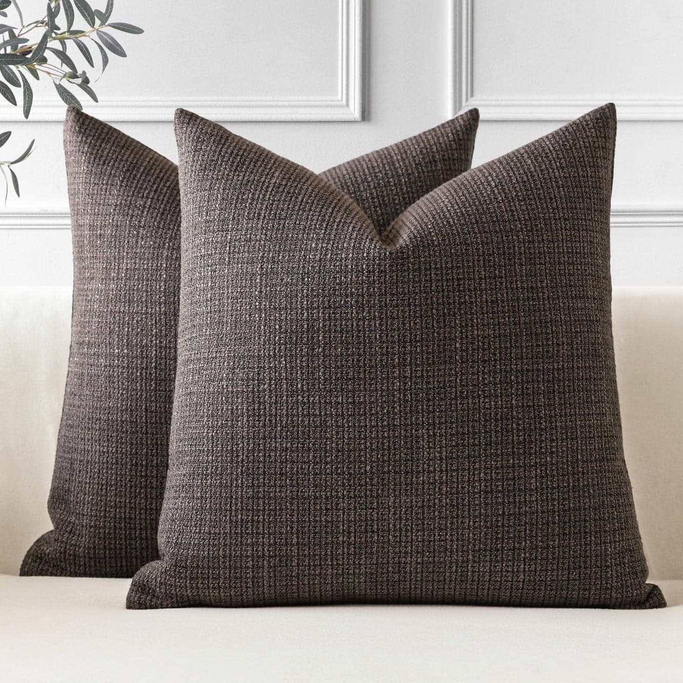 OTOSTAR Pack of 2 Throw Pillow Covers 20x20 Inch Linen Dark Brown Pillowcases Farmhouse Decorative Solid Pillow Covers 50x50 cm Square Cushion Case for Home Decor Sofa Couch Bed Dark Brown