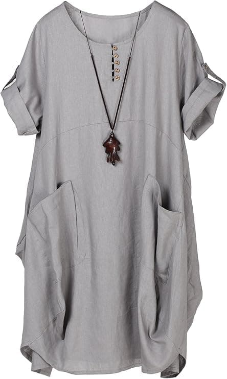 Minibee Women's Ruffle Oversize Casual Midi Dresses with Pockets (XL, Gray)