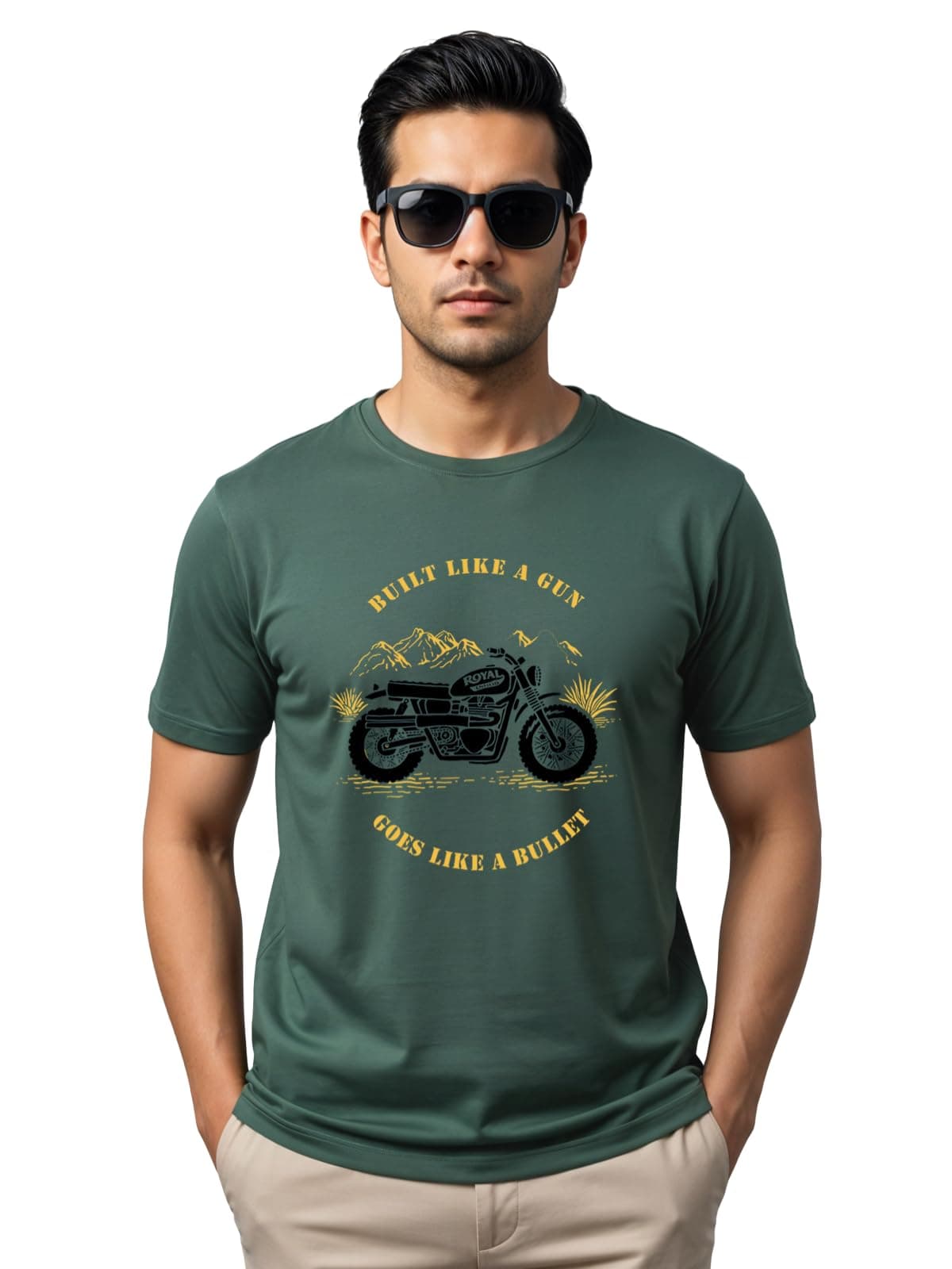 ADRO 100% Cotton Lycra Tshirts for Men | Regular Fit T-Shirt | Printed T Shirt for Men | Round Neck Half Sleeve Tees | Tshirt for Man | RN24-RYL-GN-XL Green