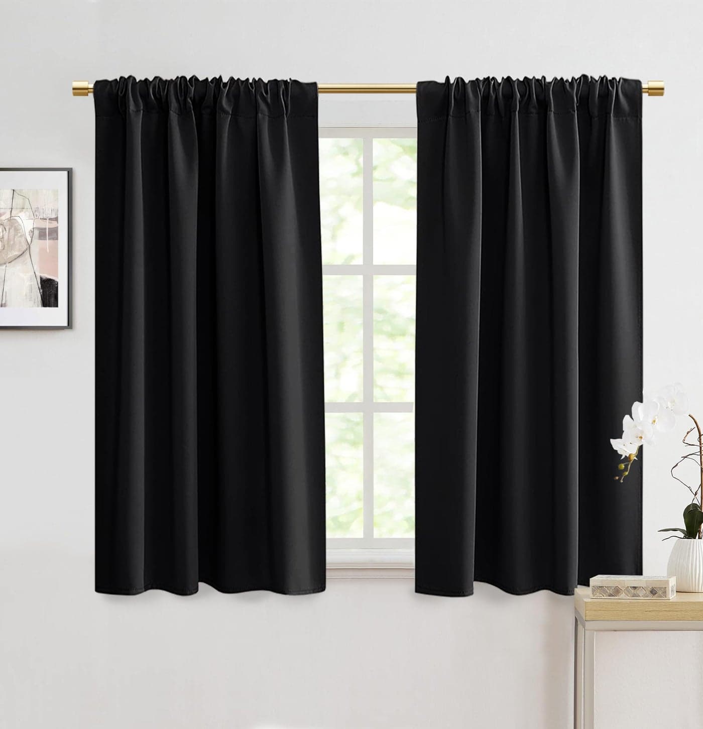 PANELSBURG 48 Inch Length Small Window Curtains for KitchenThermal Insulated Room Darkening Blackout Short Curtain Drapes for Windows Bedroom BathroomBlack