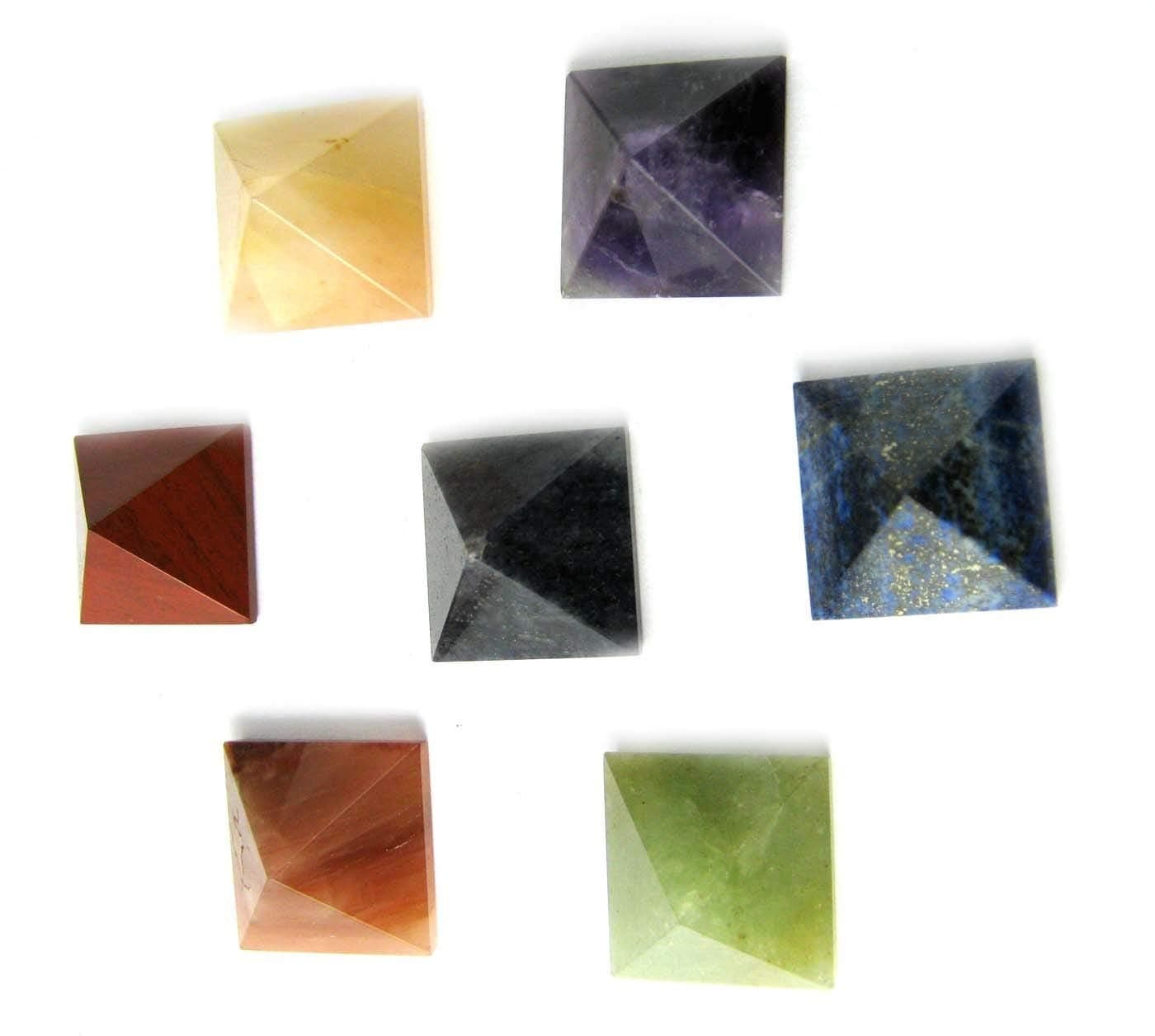 eshoppee Seven Chakra Pyramid Reiki Crystal,Natural Stone Crystal Seven 7 Chakra Set Healing Gemstone for Reiki Crystal Healing and Meditation (Small Plane Pyramid Chakra)