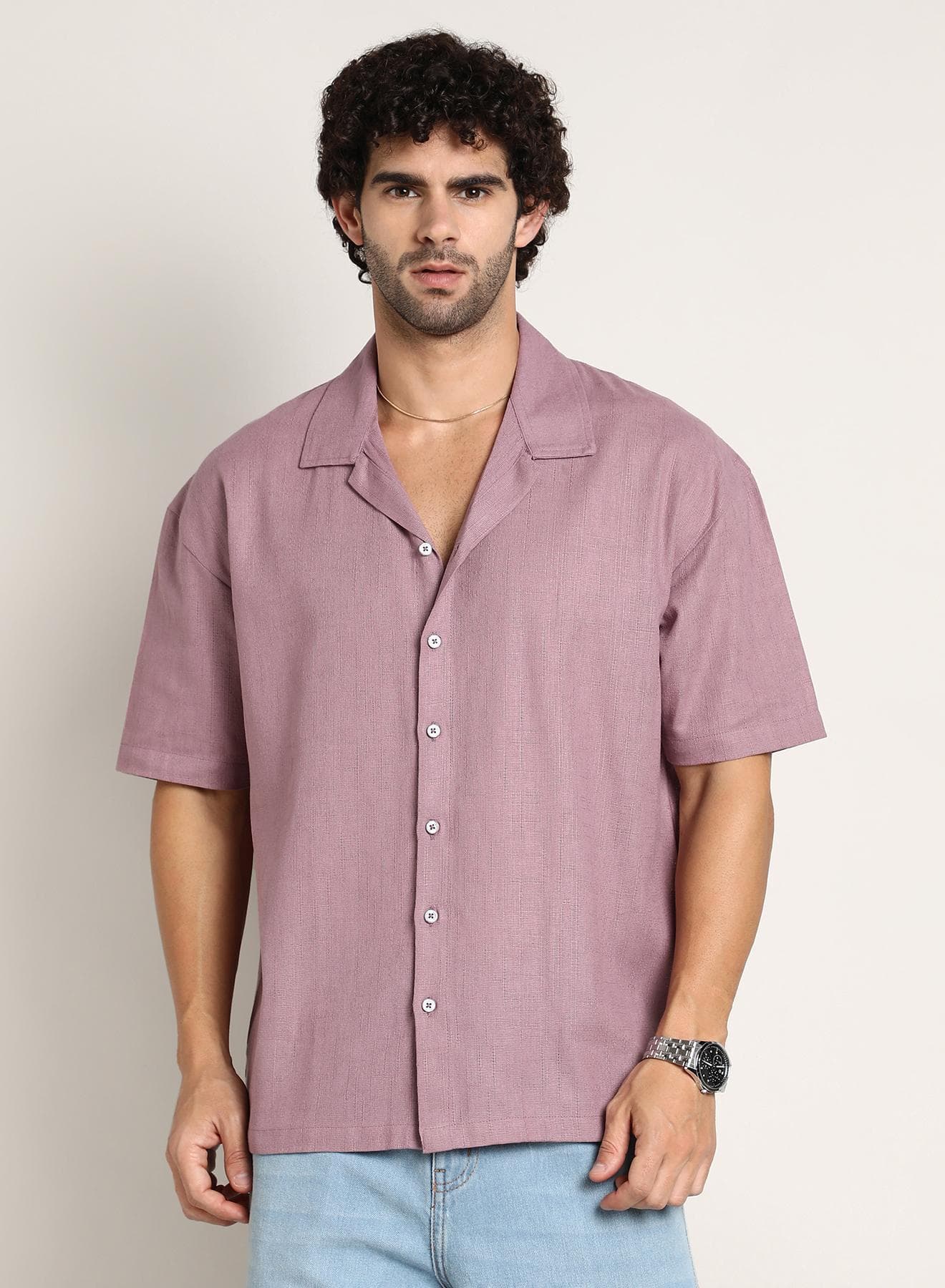 Men's Rouge Pink Solid Resort Oversized Shirt