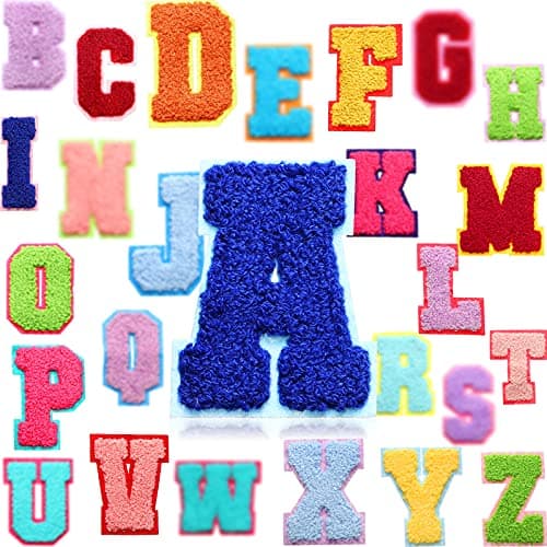 Waydress 26 Pcs Preppy Chenille Letter Iron on Letters Patches 28 Inch Self Adhesive Sew on Chenille AZ Alphabet Letter Patches for Clothing DIY SuppliesCute Style