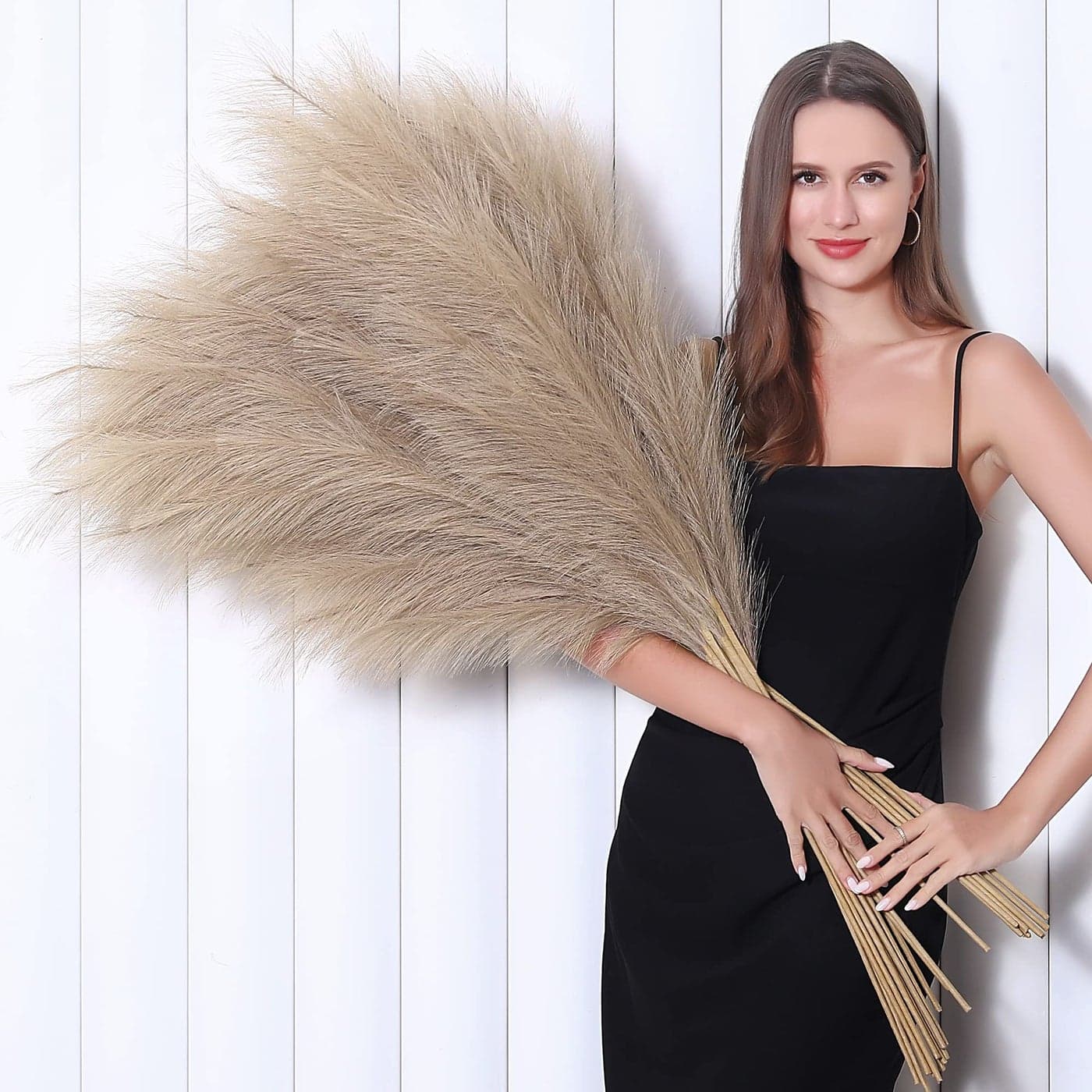 8 Pcs 45 inch Tall Faux Pampas Grass Decor Large Artificial Brown Pompous Grass Bulk Long Fake Pompas for Floor Vase Filler Wedding Baby Shower Home and Boho Decor Brown