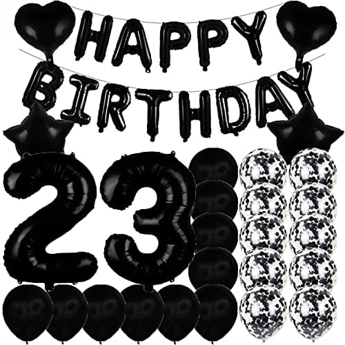 ZSNWGZ Sweet 23th Birthday Decorations Party SuppliesBlack Number 23 Balloons23th Foil Mylar Balloons Latex Balloon DecorationGreat 23th Birthday for GirlsWomenMenPhoto Props
