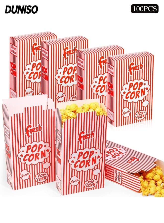 100 Pcs Popcorn Boxes, 0.75 oz Paper Popcorn Containers, Disposable Leak-Free, Red and White Striped Close-Top Cardboard Pop Corners Bags Individual Servings for Theater Night Movie, Carnival Party