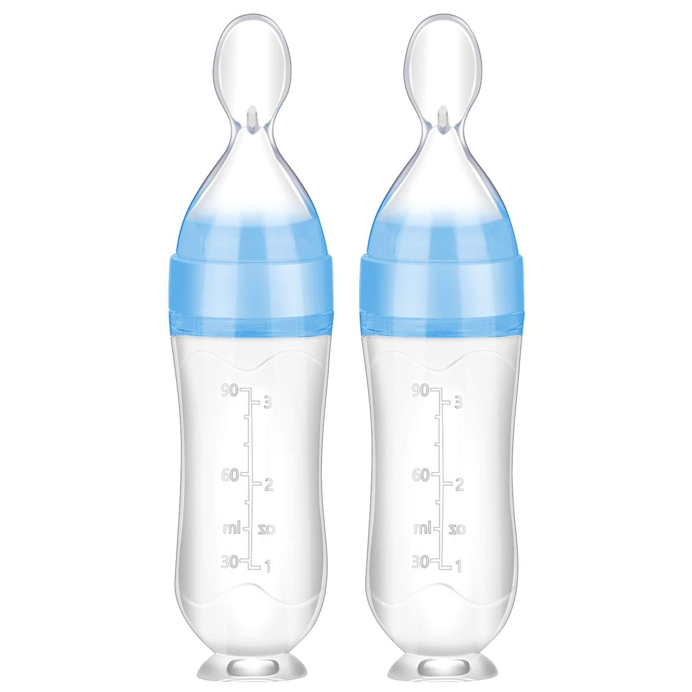 Nuanchu Baby Food Feeder Silicone Squeeze Feeding Spoon Toddler Food Feeder Dispensing Spoon Suction Cup Design Feeder Blue