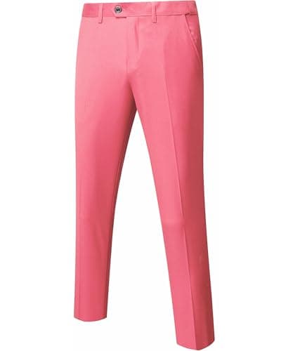 YND Men's Business Suit Pants Slim Fit Flex Flat Front Pant, Pink, X-Small