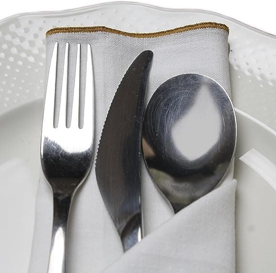 Cotton Cloth Table Napkin White 18x18 inch with Colored Border Trim Set of 8 Gold Green Brown Coffee