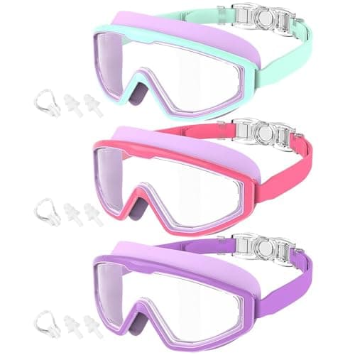 QALLY Kids Goggles Age 4-16, Anti-Fog UV 180°Clear View Kids Swim Goggles, 3 Pack Swimming Goggles Waterproof Pool Goggles for Boys Girls Toddler Kids Youth