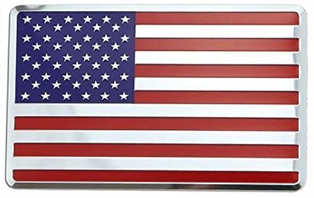 Muzzys-Premium Aluminum- United States American Flag Decal Emblem Sticker Badge 3.125"x2" Universal Stick Anywhere 4th of July Car Truck Bumper Window Glass Stocking Stuffer Made in USA