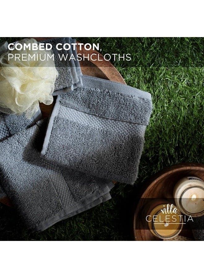 Premium Wash Cloth 100% Cotton Grey Wash Clothes for Body and Face- Soft & Luxury Cloths for Washing Face, Face Towels for Bathroom 650 GSM Wash Cloths,Pack of 6 (12"X12")
