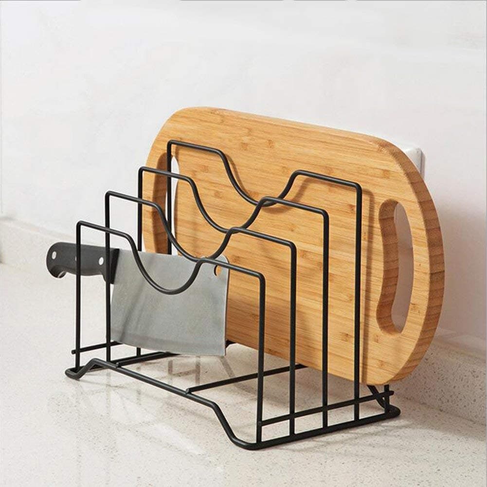 Vroxy Kitchen Cutting Board Organizer Pot Lid Holder Tray Pan Organizer with 4 Sections Multifunctional Cookware Chopping Storage Saving Rack Standard