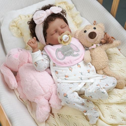 BABESIDE Lifelike Reborn Baby Dolls Black Girl 17Inch Realistic Newborn Baby Doll Real Life Baby Dolls with Clothes and Toy Gift for Kids Age 3