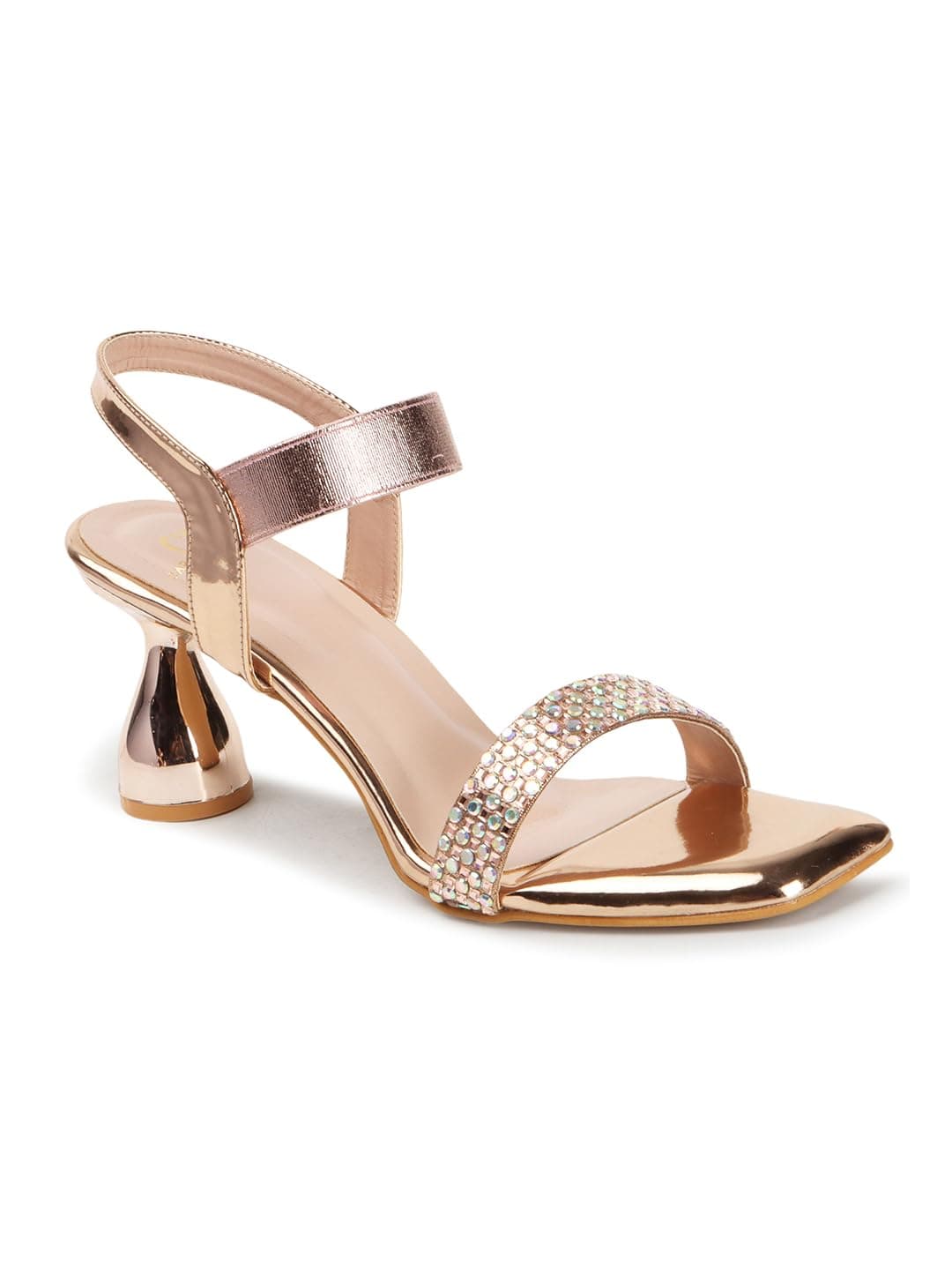 Carlton London Women Rose Gold Stylish Fashion Embellished Sandals for Outdoor, Party, Wedding and Holidays with Stiletto Heels (37)