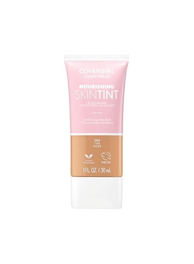 COVERGIRL Clean Fresh Nourishing Skin Tint 580 Tan Liquid Foundation Dewy Finish Infused with Coconut Aloe Vegan Formula