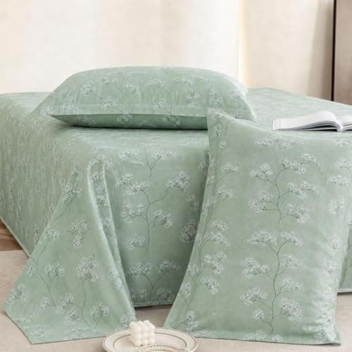 Jaipur Weaves King Size Fitted Bedsheet with Elastic, 100% Pure Cotton King Size Fitted Bedsheet for Double Bed with 2 Pillow Covers, 240 TC, 72×78 Inches up to 8-inch Mattress, Floral Design (Green)