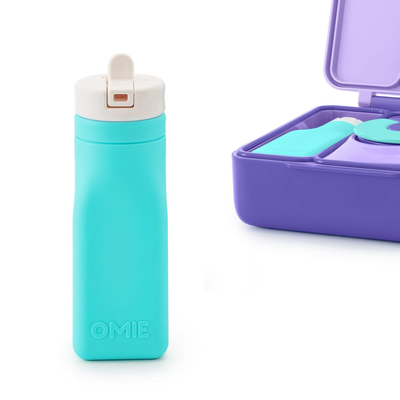 Omie OmieBox Reusable Silicone Water Bottle 87 oz Straw Top BPAFree PhthalateFree LeakProof Teal OmieBox Sold Separately