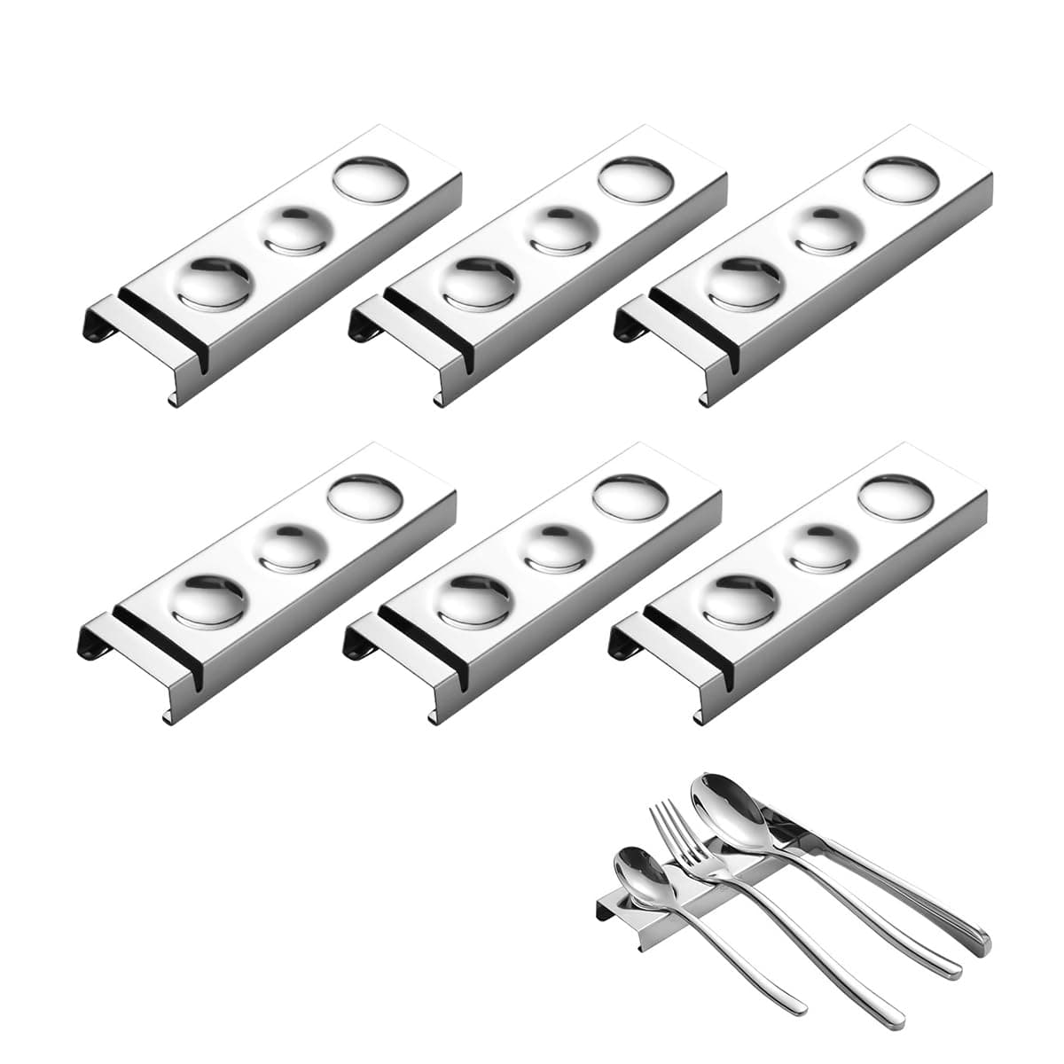 Cutlery Rests Stand for Chopsticks Spoon Teaspoons Salad Fork Stainless Steel Flatware Tableware Rest Holder 6 PCS Dinner Table Settings Silver 145X45X15CM