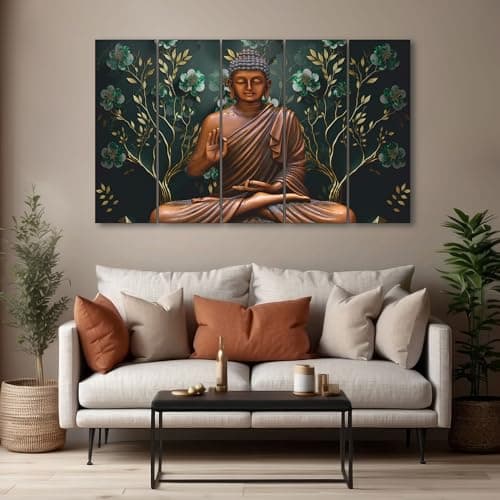 The Castle Decor Lord Buddha Wall Painting for Living Room Big Size - Meditating Gautam Buddha Painting Wall Decor Peaceful Art for Bedroom, Office, Hotels & Gifting - Wooden Framed (27x48 inch)
