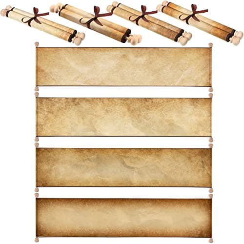 4 Pieces Blank Paper Scrolls on Wood Rods Vintage Quick Drop Old Paper Long Aged Blank Scroll for Writing Drawing Calligraphy Wedding Invitations Renaissance Festivals 73 x 315 Inch