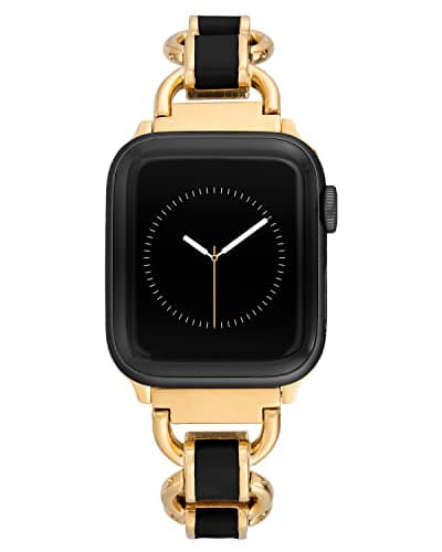 WITHit Anne Klein Fashion Chain Bracelet for Apple Watch Secure Adjustable Apple Watch Replacement Band Fits Most Wrists 384041mm Black and Gold