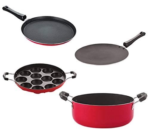 Nirlon NonToxic Oil Free Non Stick Cookware Essential Gift Set of 4 Pieces with Bakelite Handle26mm_CT12_AP12_Cass22_FT12