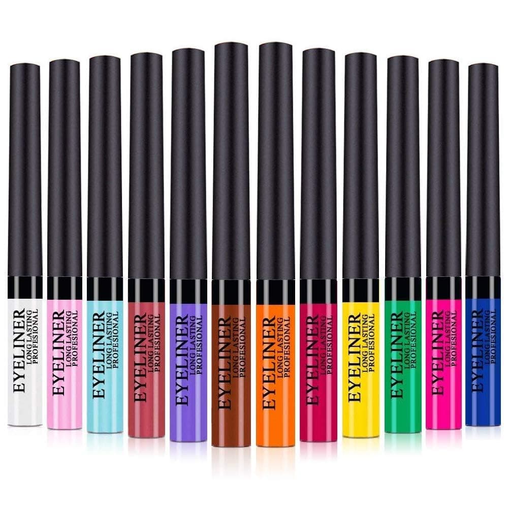 My Colors Colorful Liquid Eyeliner Set 12 colors Matte Neon Eyeliner Pencil Pigmented Waterproof Smudgeproof Long Lasting Gel Eye Liner Eye Makeup Gift Kit for Women Multicolor