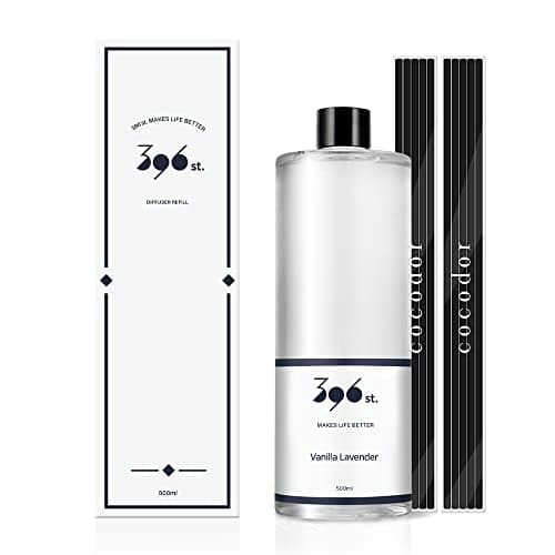 396 St. Vanilla Lavender Scented Oil Refills for Reed Diffuser, 16.9oz(500ml), 10 Fiber Reed Sticks, Home Fragrance