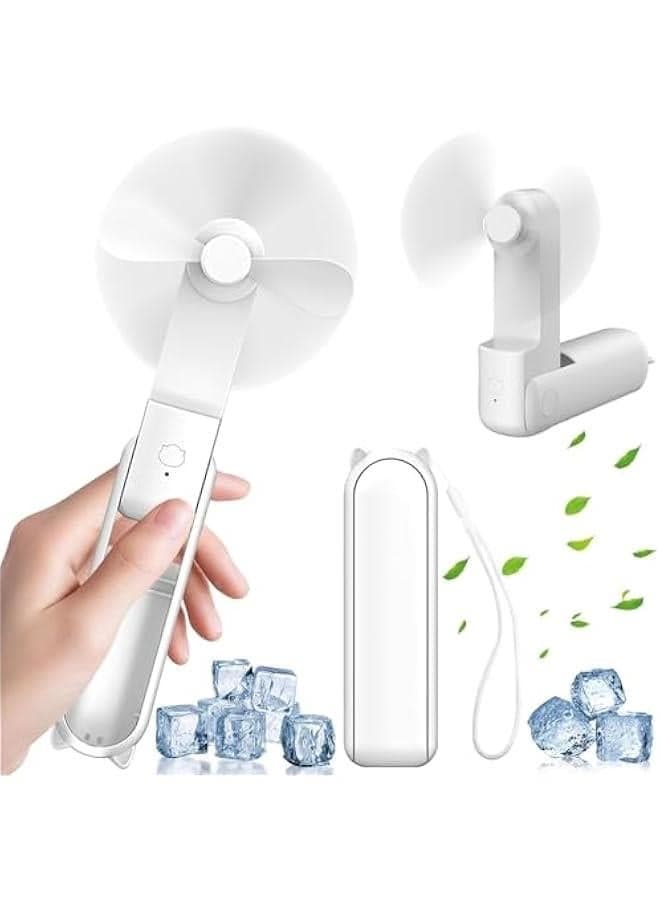 Portable Small Pocket Fan - Handheld Foldable Fan - Quiet Personal Fan Speed Adjustable for Stylish Kids Girls Women - Indoor Outdoor Travel (White)