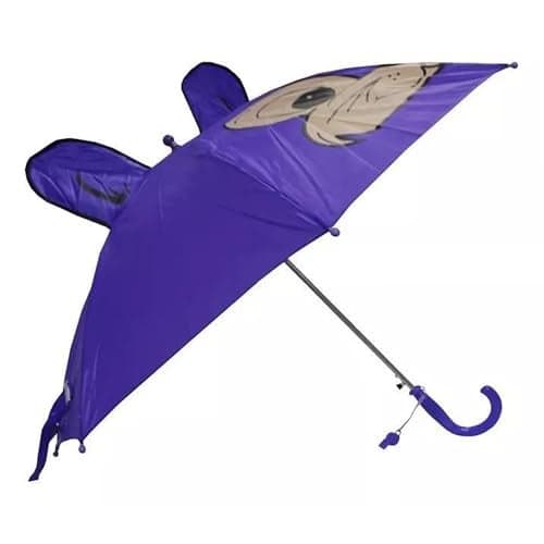 Bold N Elegant Kids Animal Character Umbrella, Automatic Pop-Up Button, Cartoon Pattern with Ears, Sun & Rain Protection for Boys and Girls (Voilet)