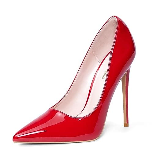 Elisabet Tang Women Pumps, Pointed Toe High Heel 4.7 inch/12cm Party Stiletto Heels Shoes Red 10